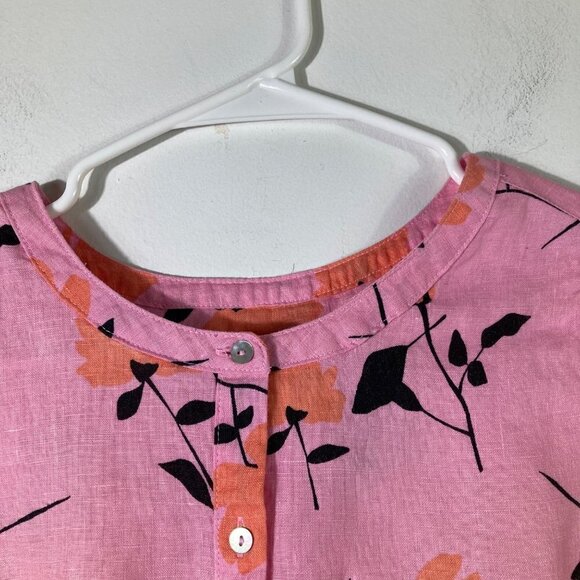 Womens Cynthia Rowley Sleeveless Floral Linen Button Shirt Pink Orange Black M - Picture 3 of 5